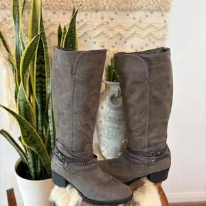 SO American Tradition gray tall knee-high boots with studded straps biker grunge